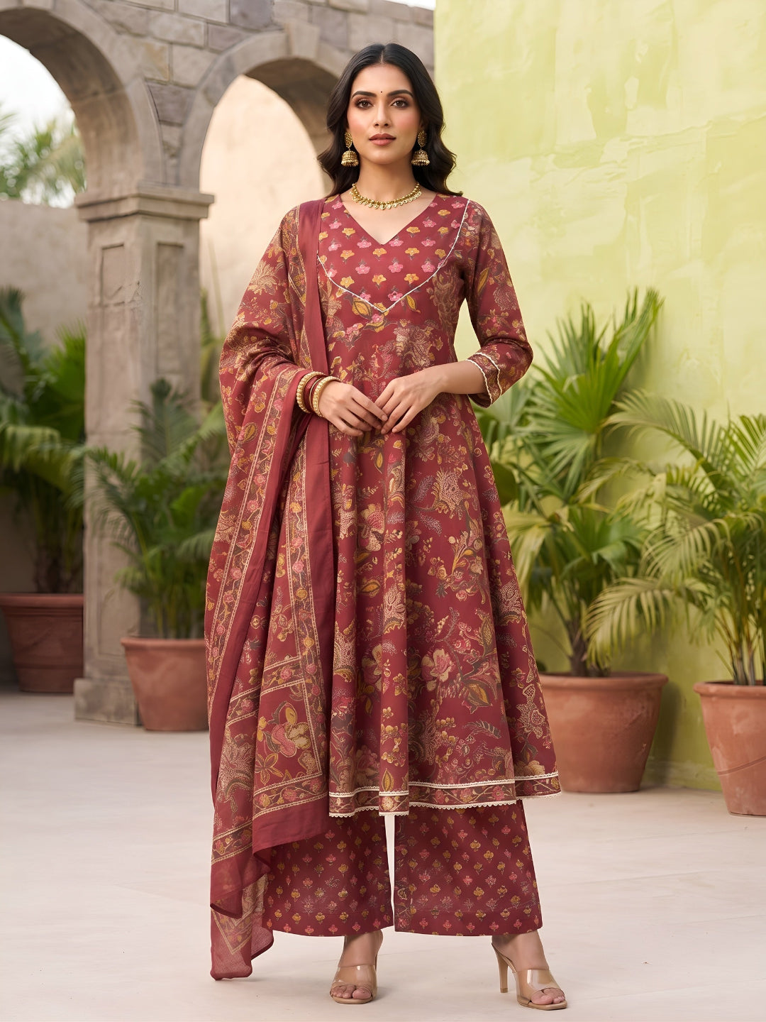 Printed Anarkali Kurta Set With Dupatta