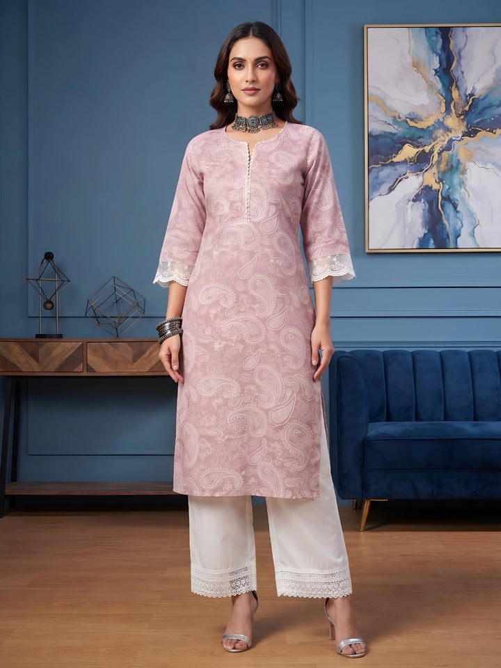 Printed Straight Kurta With Three Quarter Sleeves
