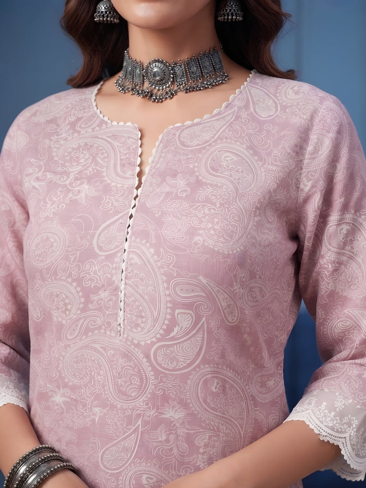 Printed Straight Kurta With Three Quarter Sleeves