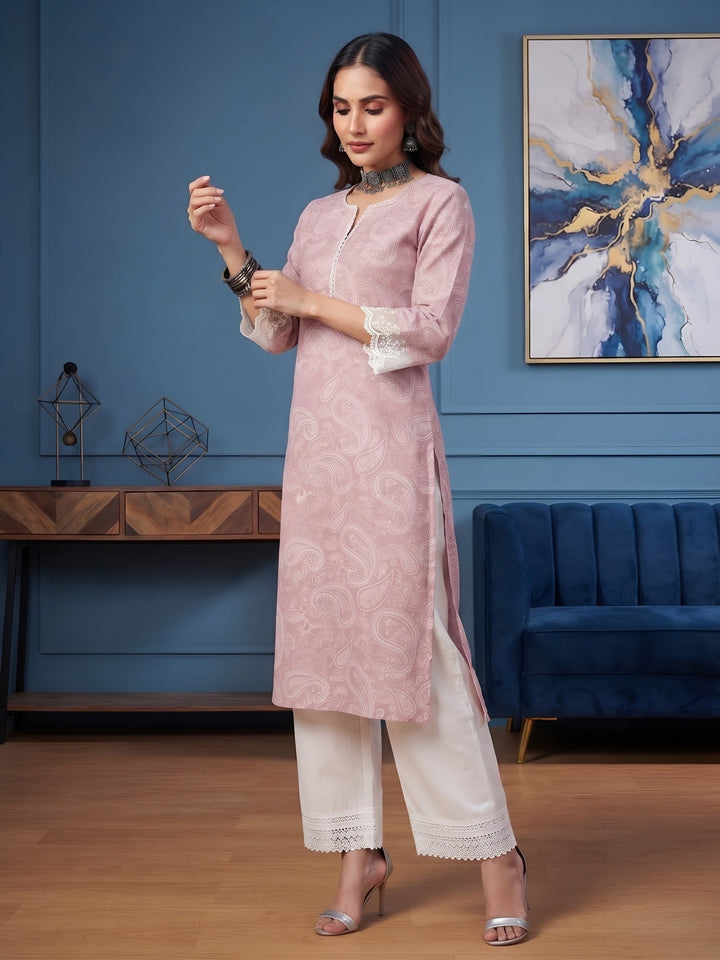 Printed Straight Kurta With Three Quarter Sleeves