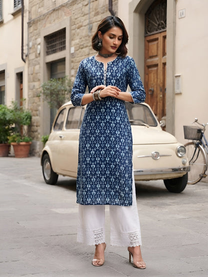 Printed Straight Kurta With Three Quarter Sleeves