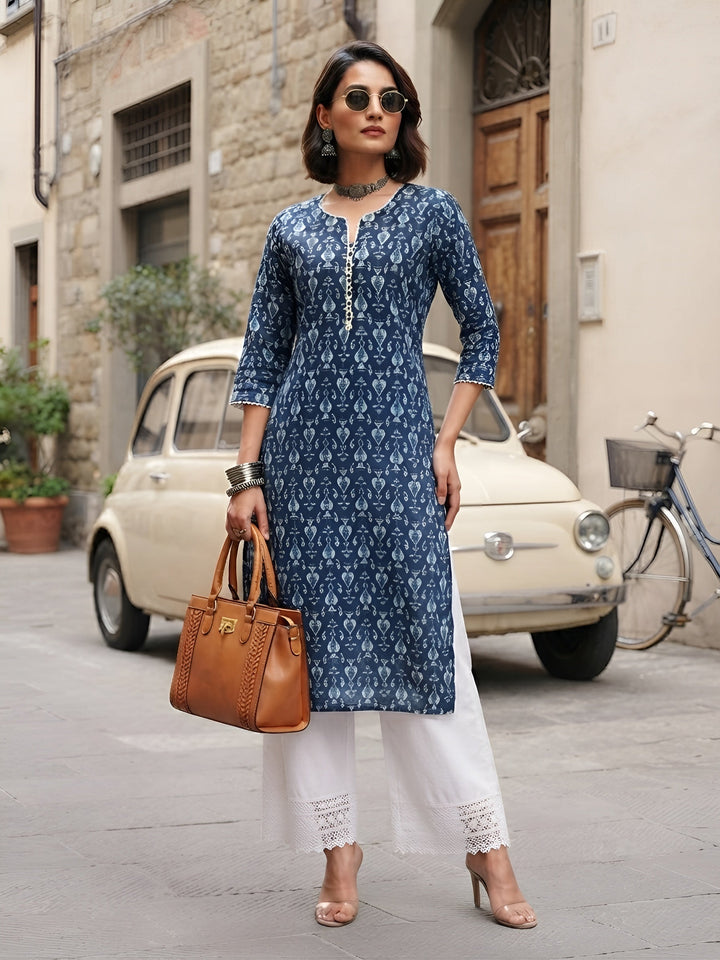 Printed Straight Kurta With Three Quarter Sleeves