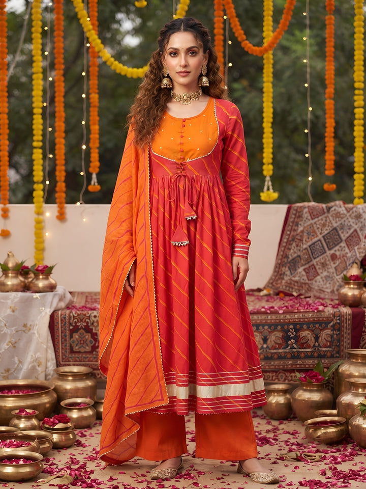 Leheriya Printed Anarkali Kurta Set With Dupatta