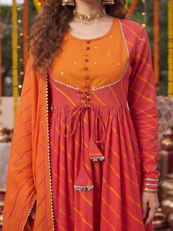 Leheriya Printed Anarkali Kurta Set With Dupatta