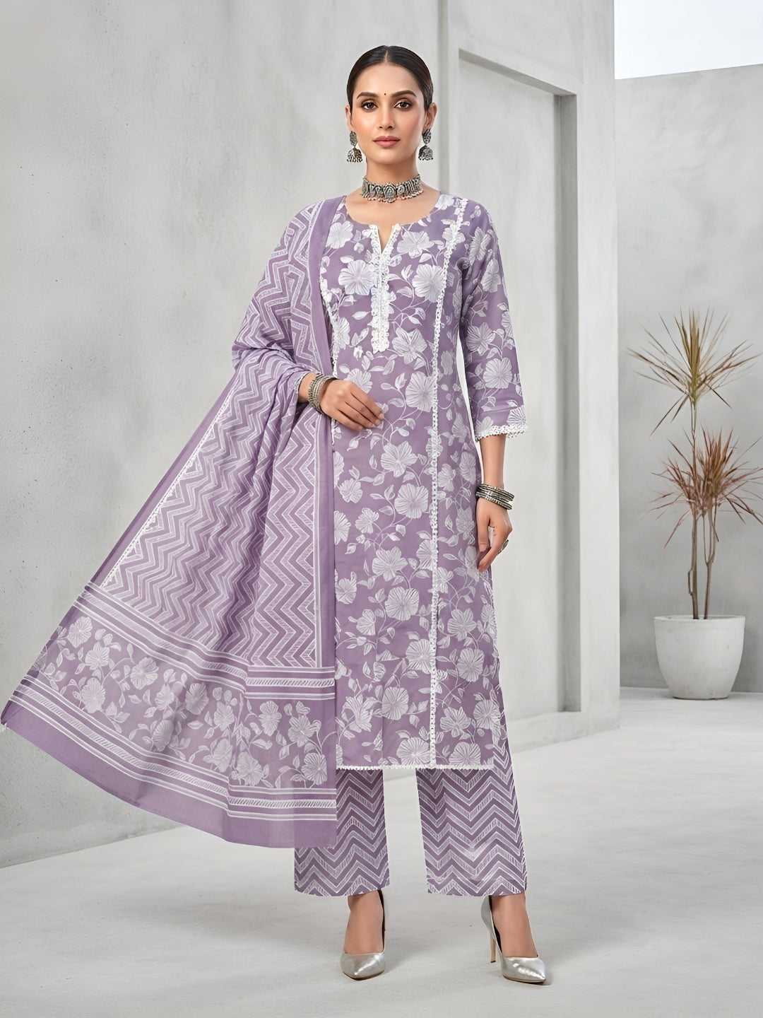 Printed Straight Kurta Set With Dupatta