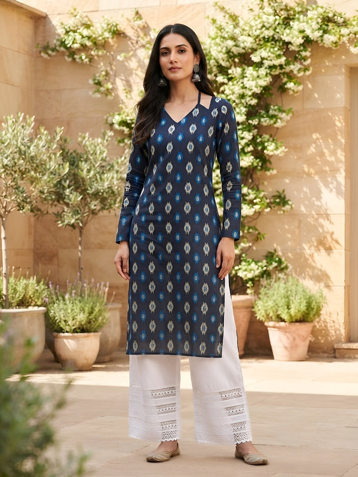 Printed Straight Kurta with Three Quarter Sleeves