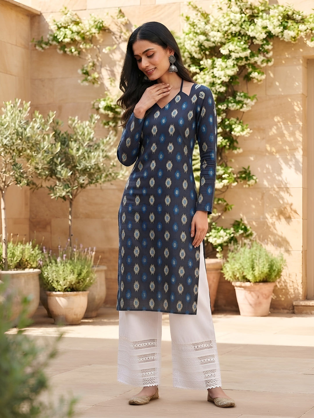 Printed Straight Kurta with Three Quarter Sleeves