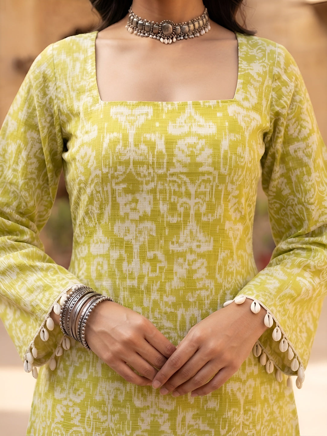 Green &amp; White Sharara Set With Dupatta