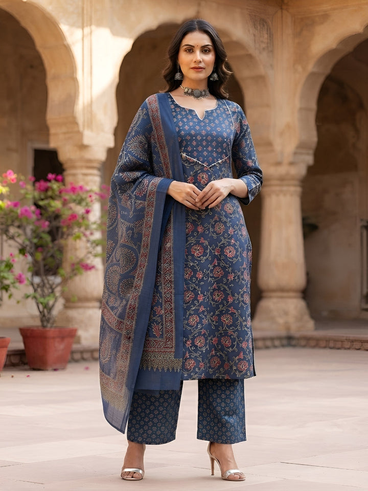 Printed Straight Kurta Set With Dupatta
