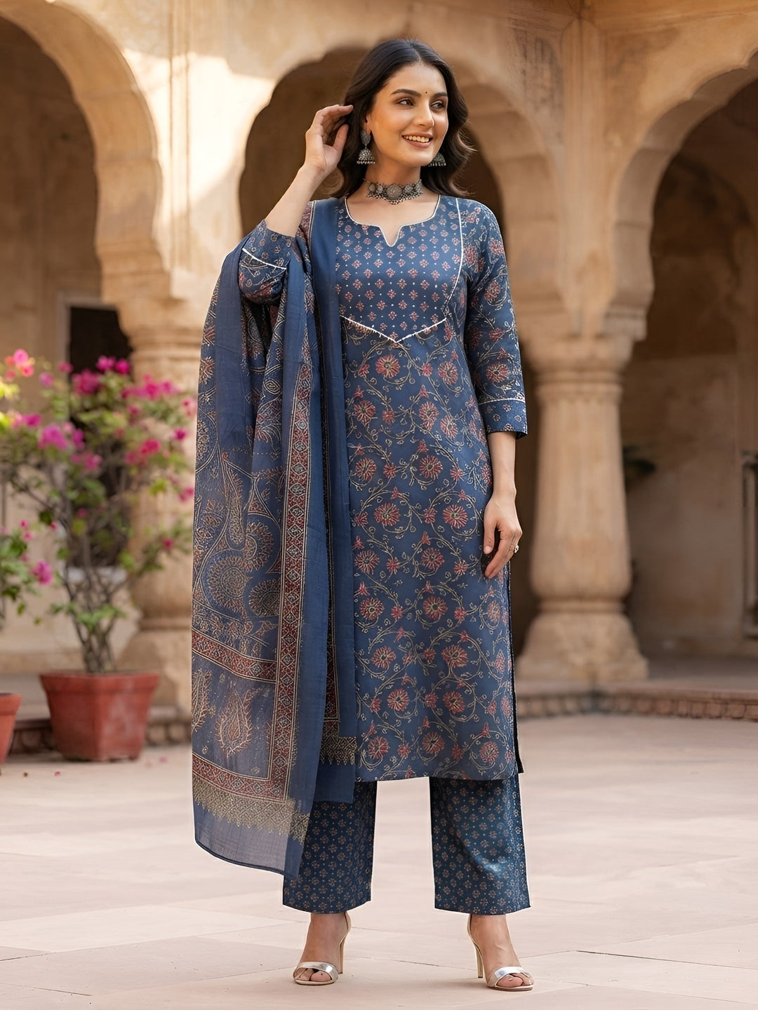 Printed Straight Kurta Set With Dupatta