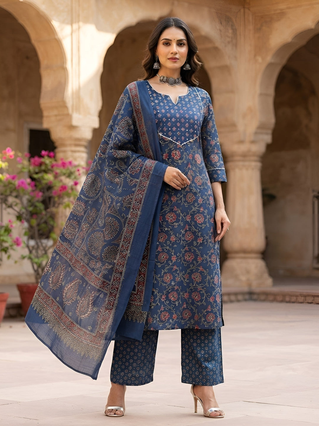 Printed Straight Kurta Set With Dupatta