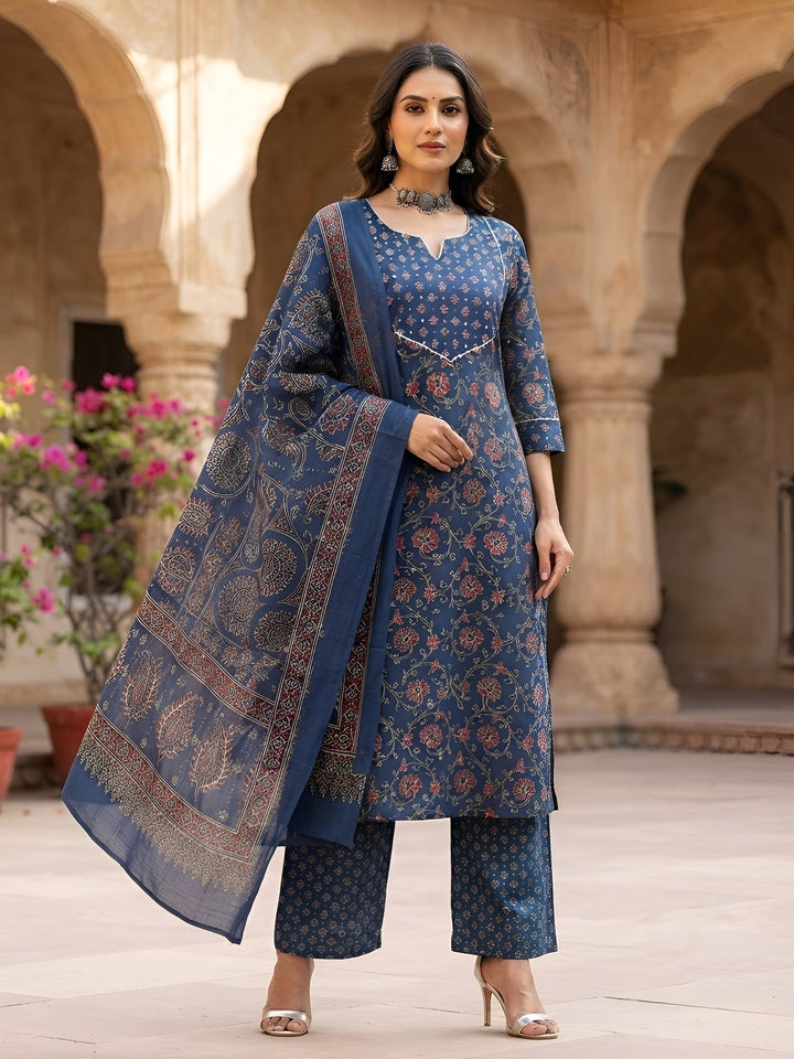 Printed Straight Kurta Set With Dupatta