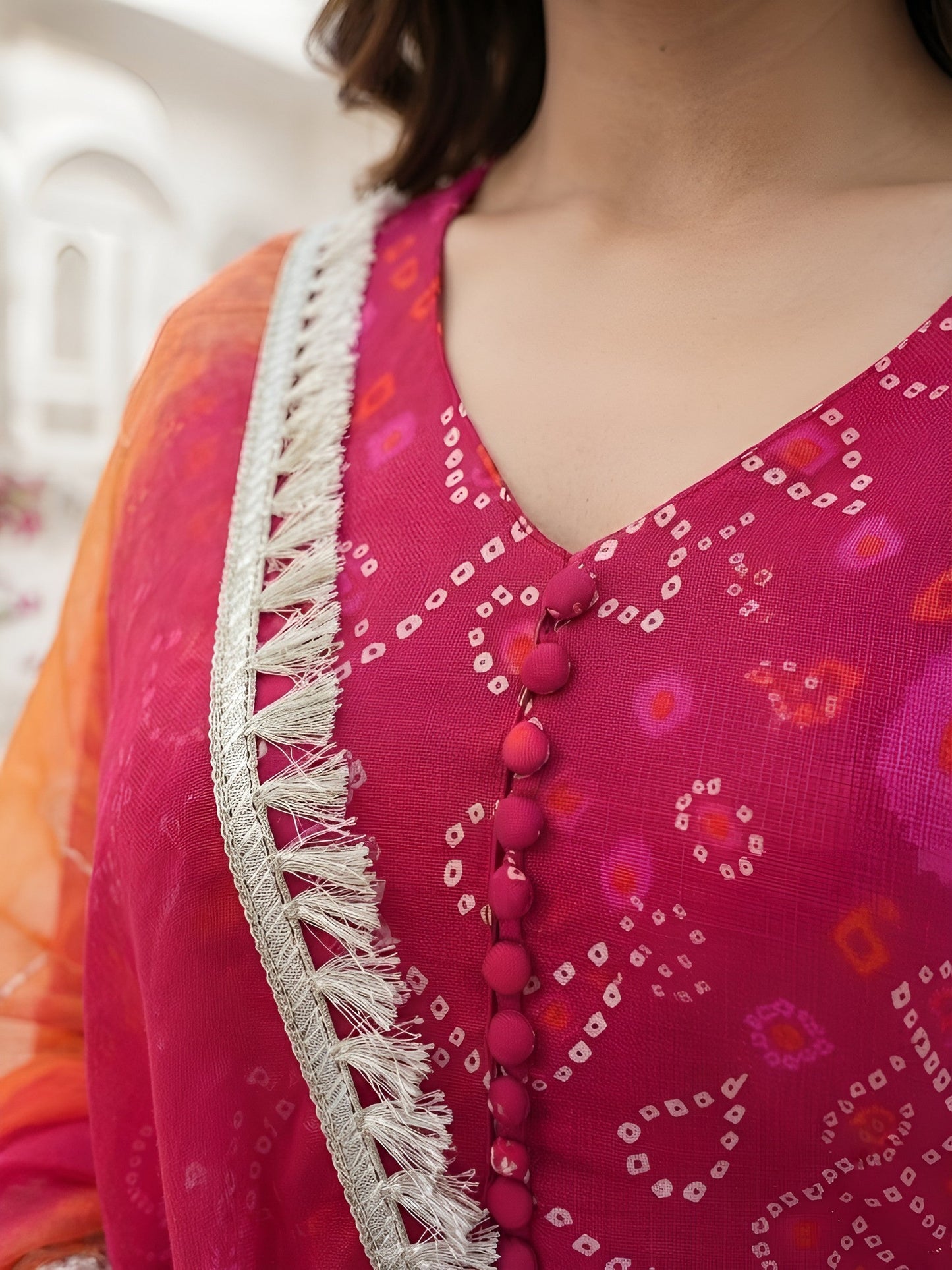Bandhani Printed Straight Kurta Set With Dupatta