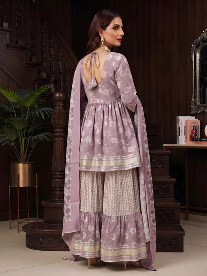Printed Peplum Kurta Set With Dupatta