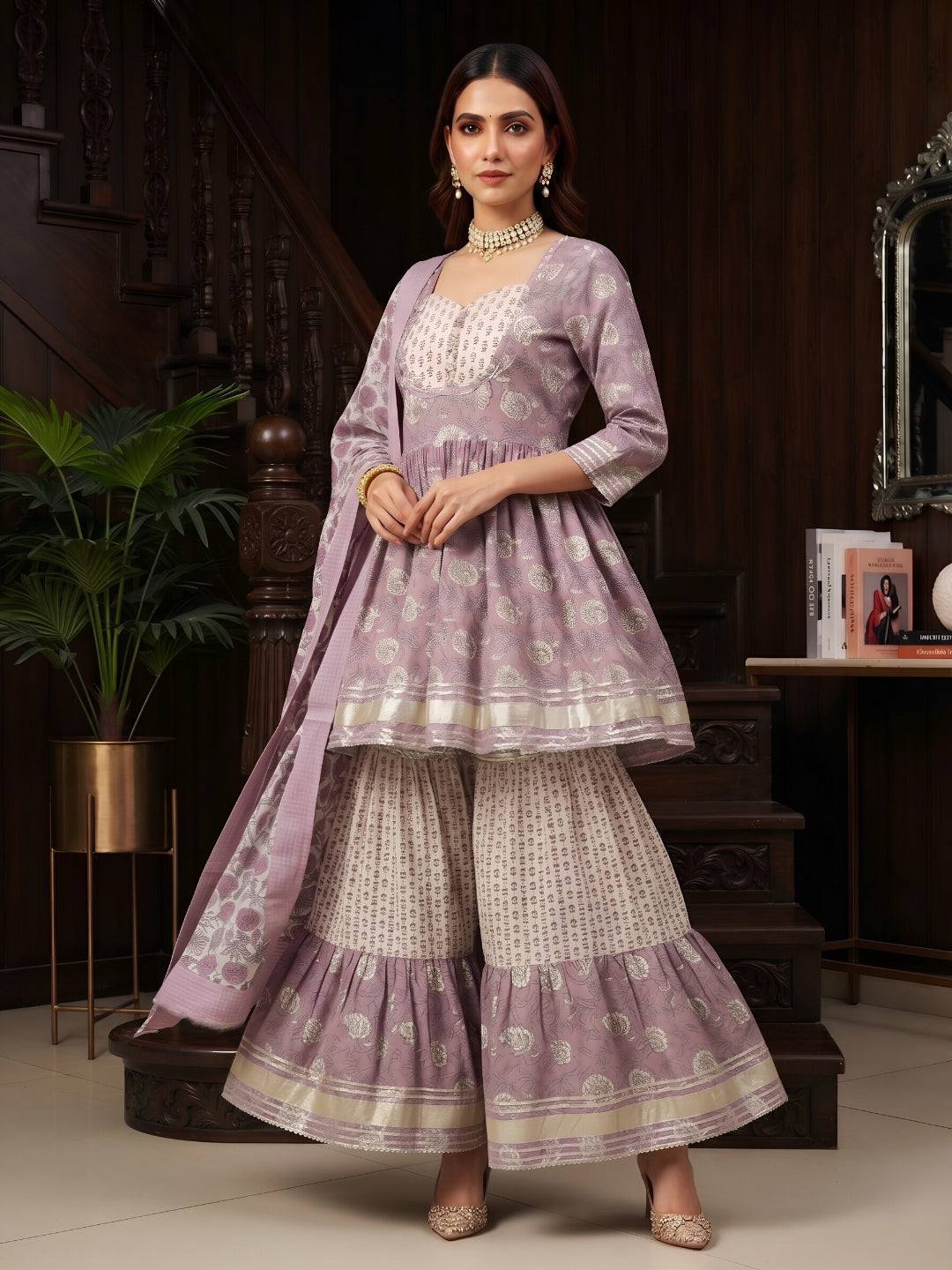 Printed Peplum Kurta Set With Dupatta
