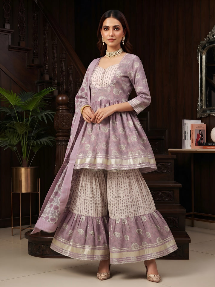 Printed Peplum Kurta Set With Dupatta