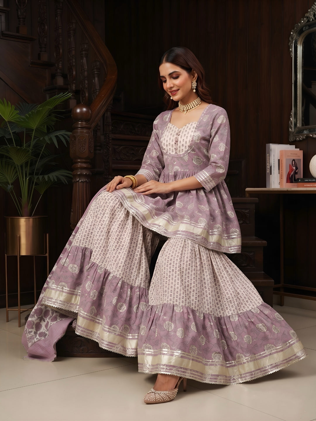 Printed Peplum Kurta Set With Dupatta