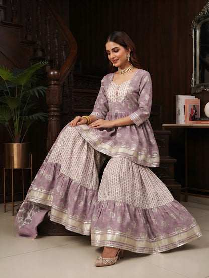 Printed Peplum Kurta Set With Dupatta