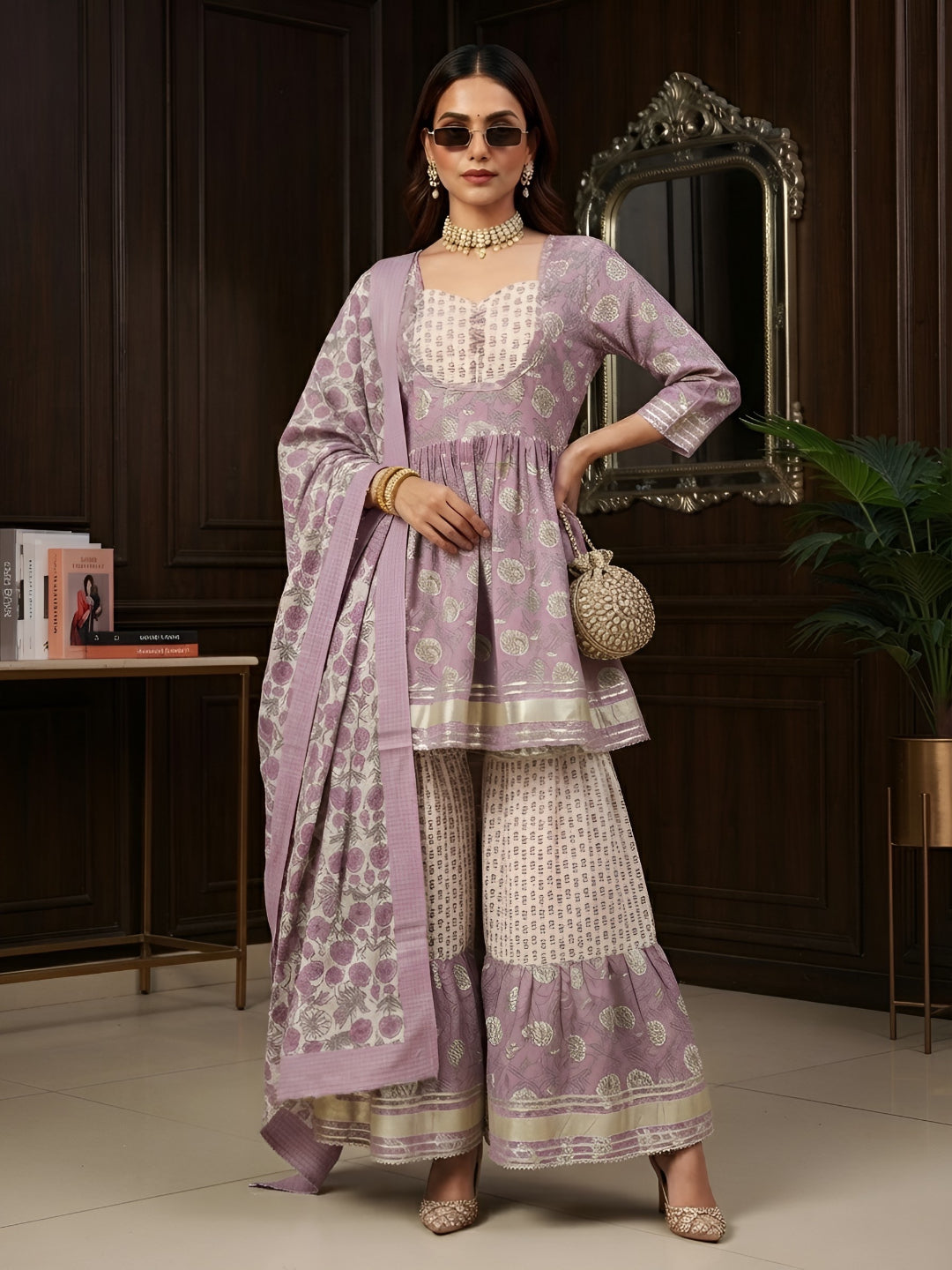 Printed Peplum Kurta Set With Dupatta
