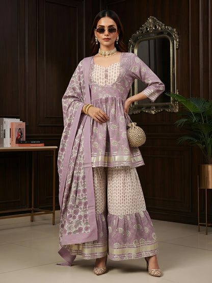 Printed Peplum Kurta Set With Dupatta