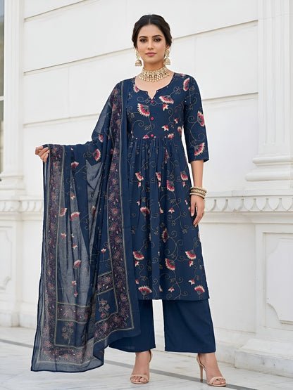 Printed A-Line Kurta Set With Dupatta