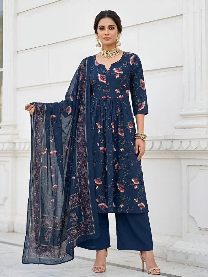 Printed A-Line Kurta Set With Dupatta