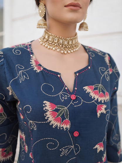 Printed A-Line Kurta Set With Dupatta