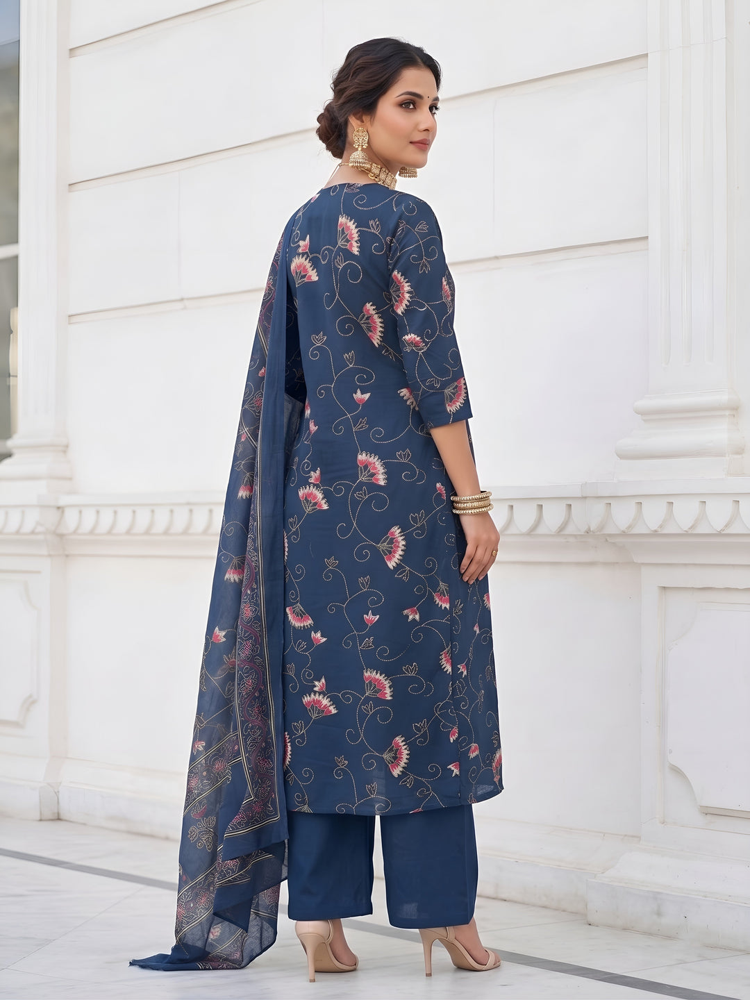 Printed A-Line Kurta Set With Dupatta
