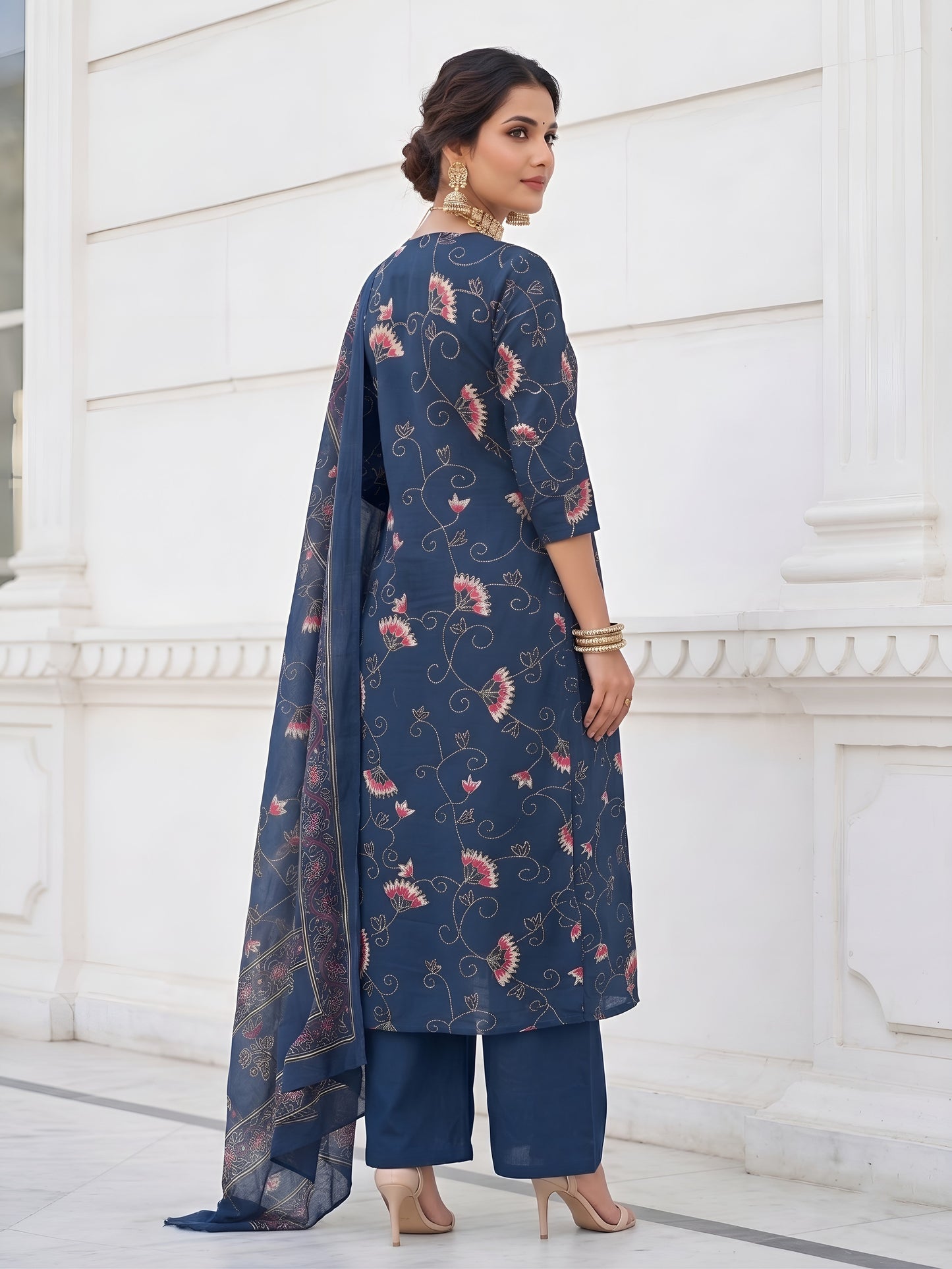 Printed A-Line Kurta Set With Dupatta