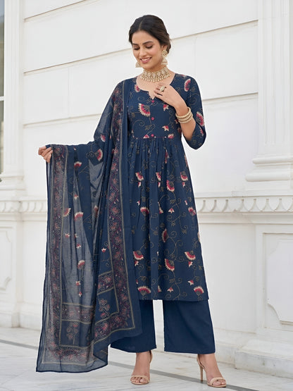 Printed A-Line Kurta Set With Dupatta