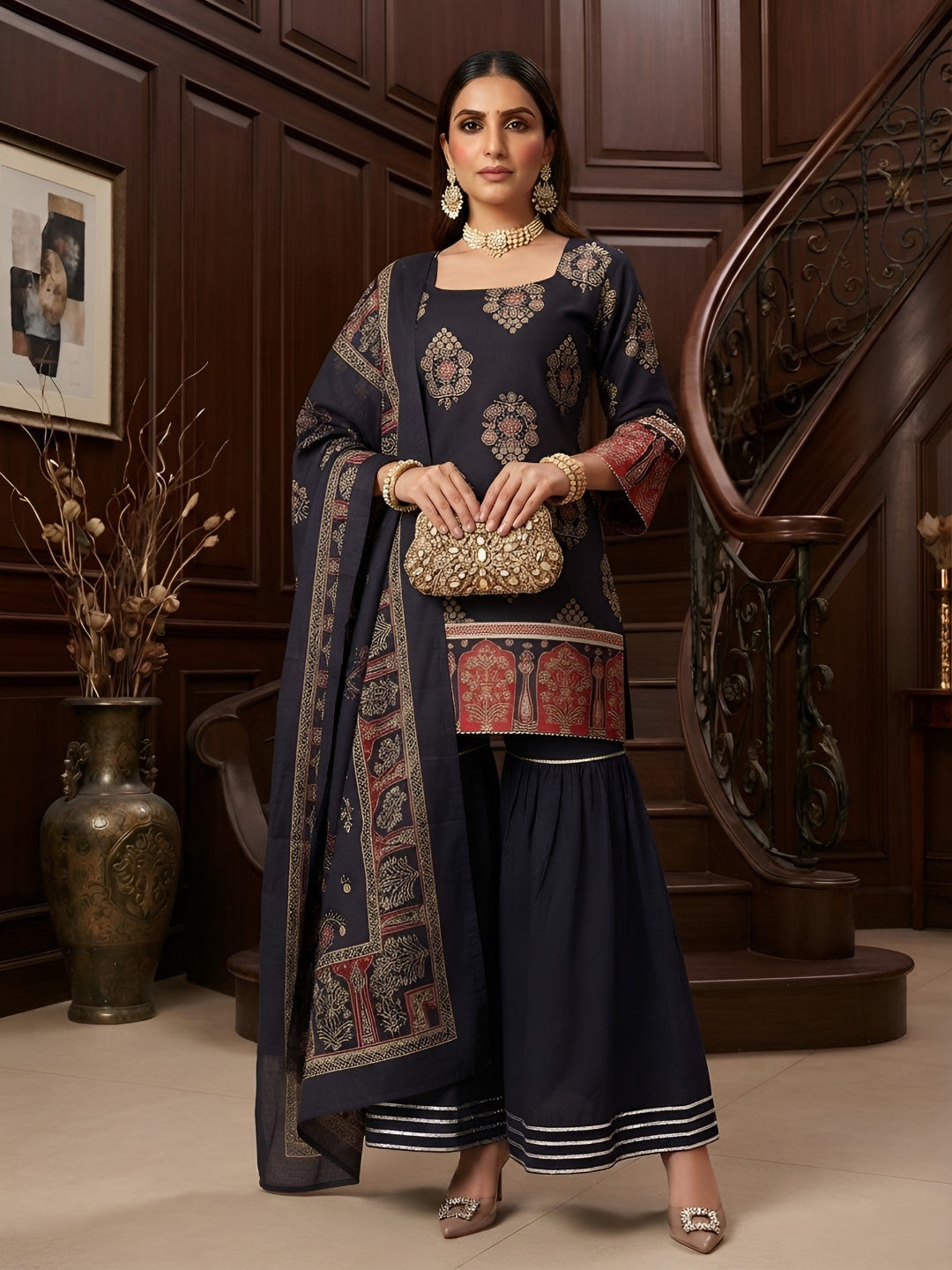 Printed Straight Sharara Set With Dupatta