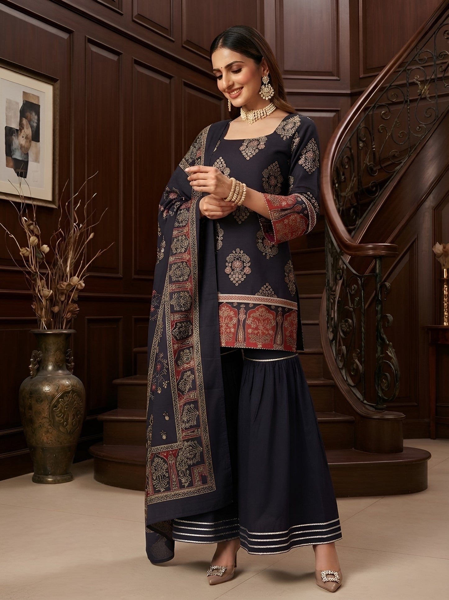 Printed Straight Sharara Set With Dupatta