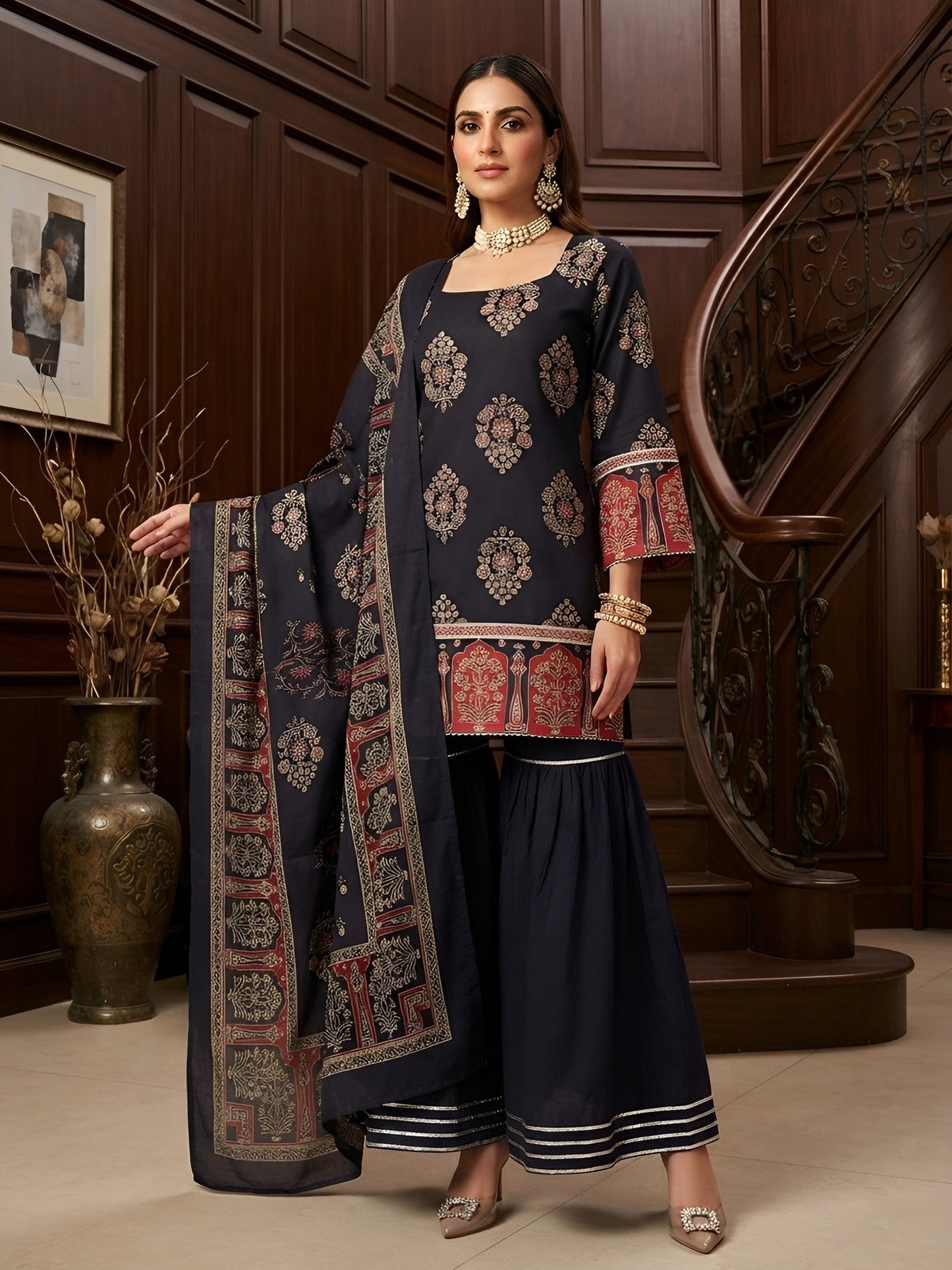 Printed Straight Sharara Set With Dupatta