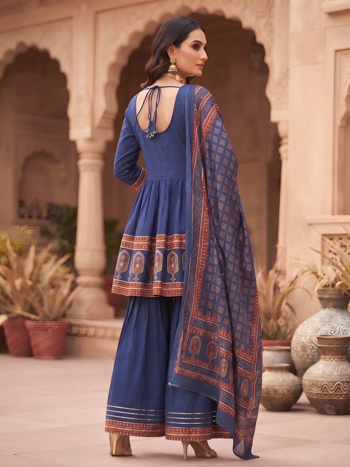 Printed Peplum Kurta Set With Dupatta