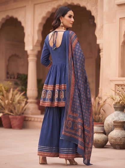 Printed Peplum Kurta Set With Dupatta