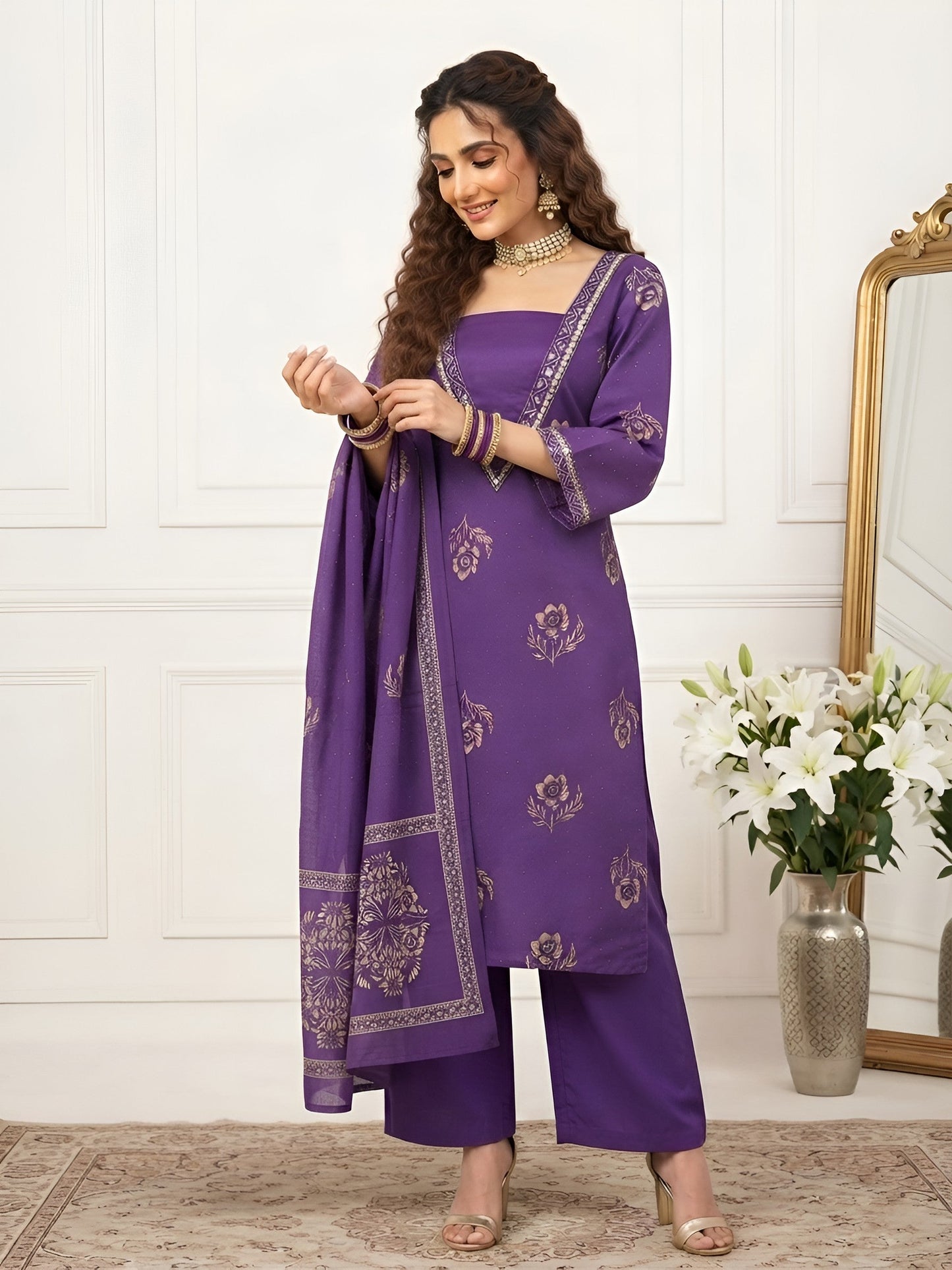 Printed Straight Kurta Set With Dupatta