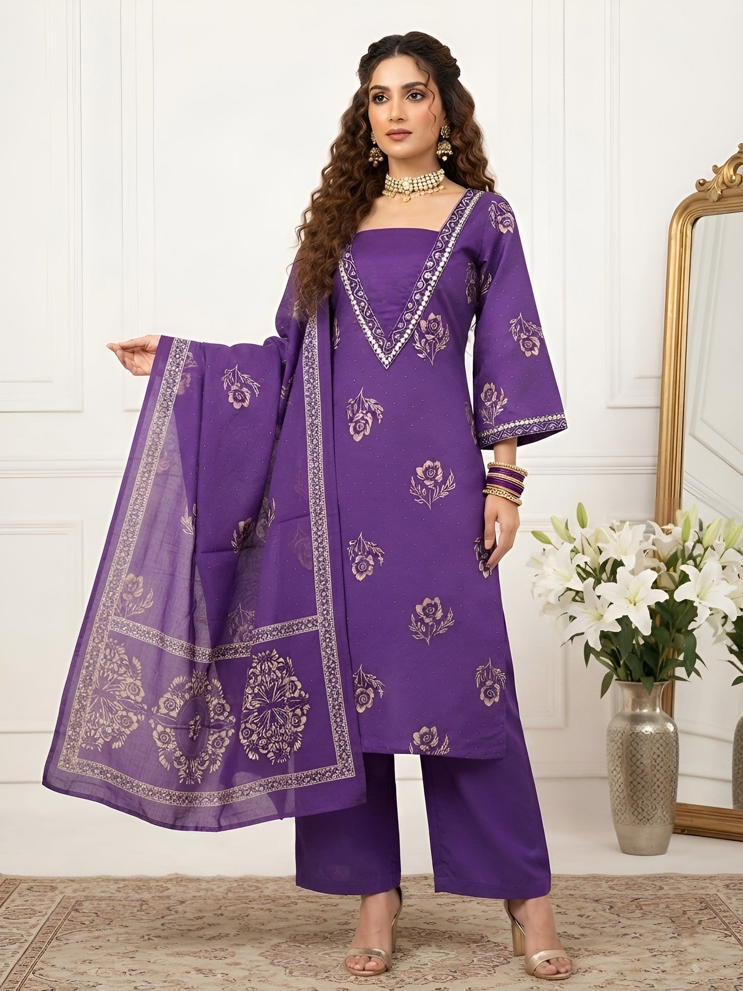 Printed Straight Kurta Set With Dupatta