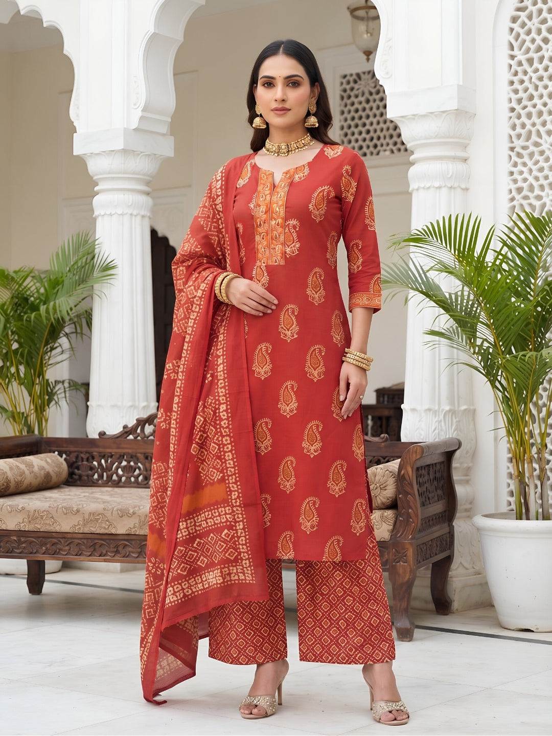 Printed Straight Kurta Set With Dupatta