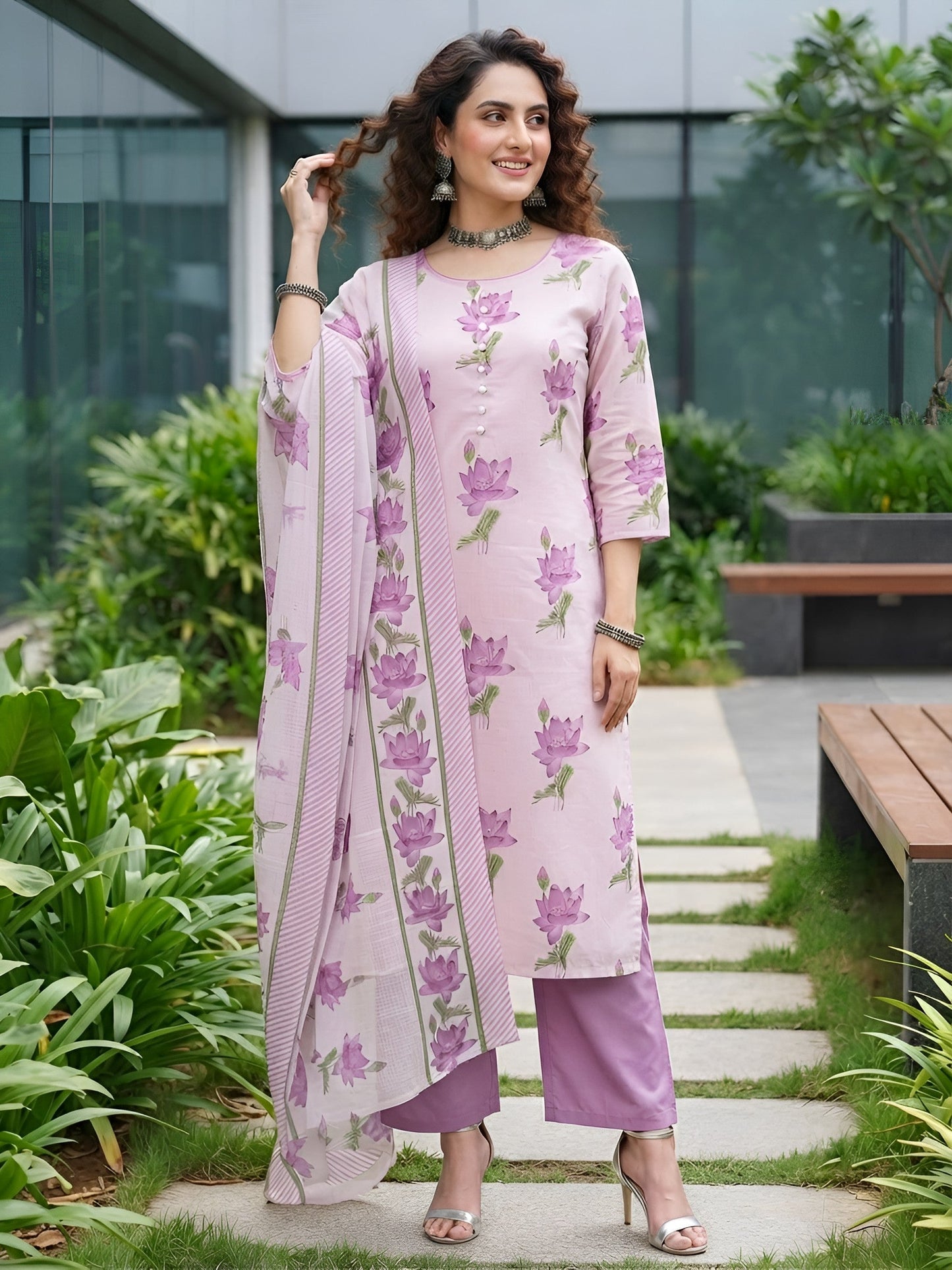 Printed Straight Kurta Set With Dupatta