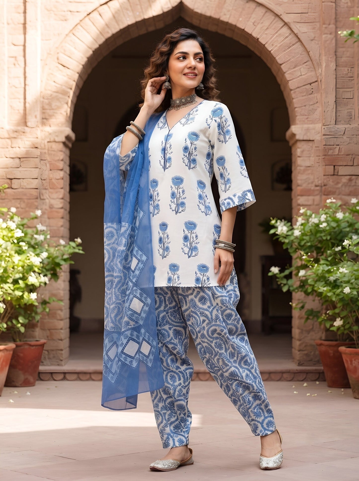 Printed Kurti & Farshi Salwar With Dupatta