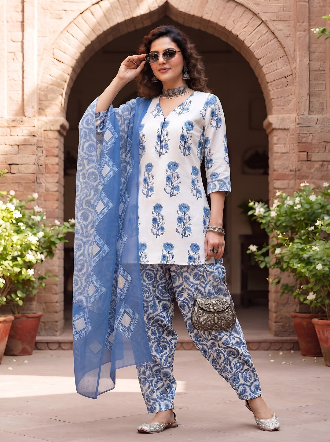 Printed Kurti &amp; Farshi Salwar With Dupatta