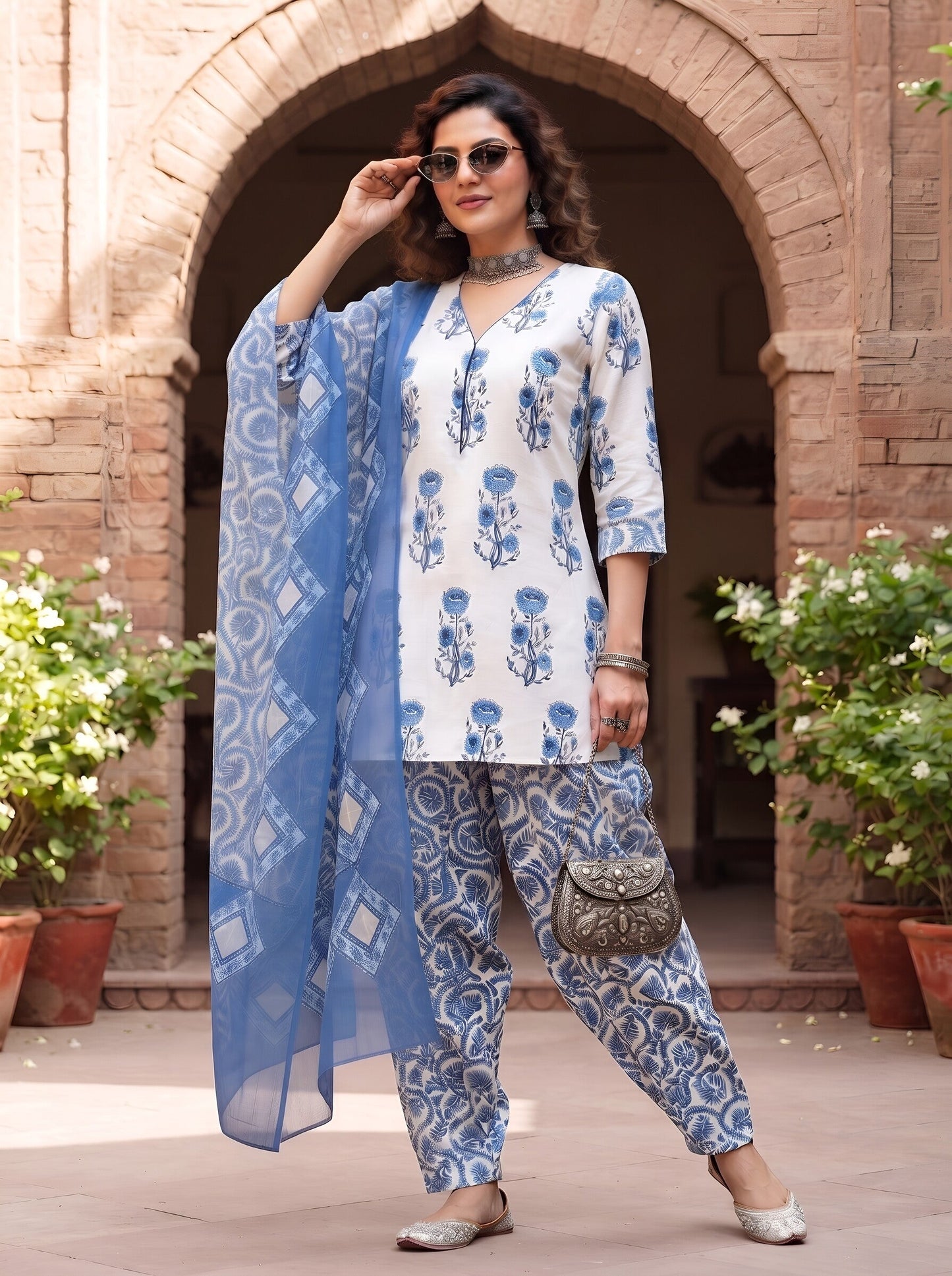 Printed Kurti & Farshi Salwar With Dupatta