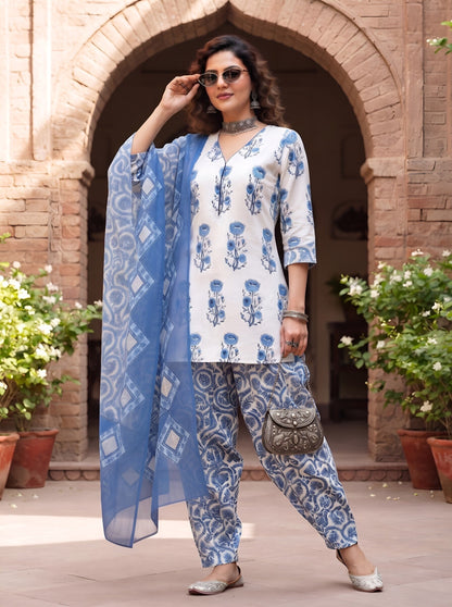 Printed Kurti & Farshi Salwar With Dupatta