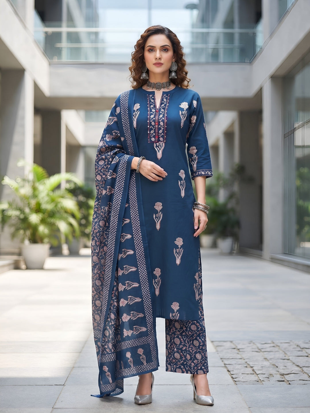 Printed Straight Kurta Set With Dupatta