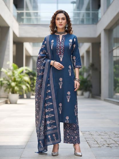 Printed Straight Kurta Set With Dupatta