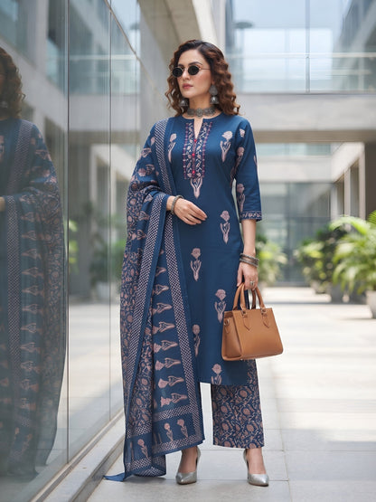 Printed Straight Kurta Set With Dupatta