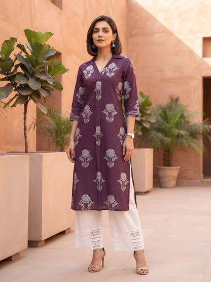 Straight Kurta with Three Quarter Sleeves