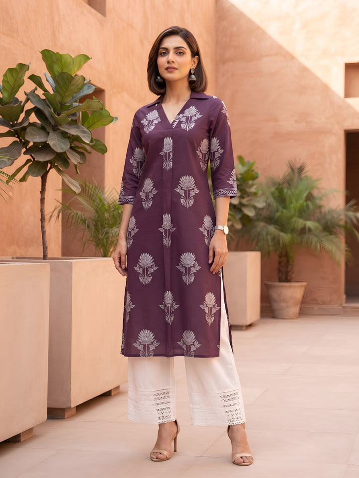 Straight Kurta with Three Quarter Sleeves