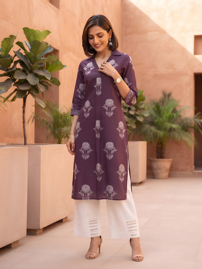 Straight Kurta with Three Quarter Sleeves