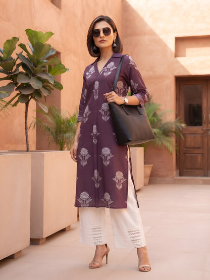 Straight Kurta with Three Quarter Sleeves